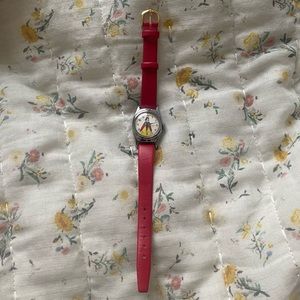RARE Vintage Genuine Leather Red Adjustable Disney Collection Snow White Watch
